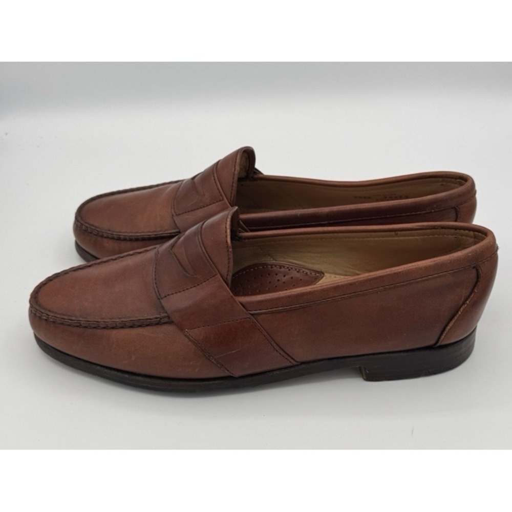 Footjoy FJ Dress Shoes Cognac Brown Leather Penny Loafers USA Men's Size 9.5 EE